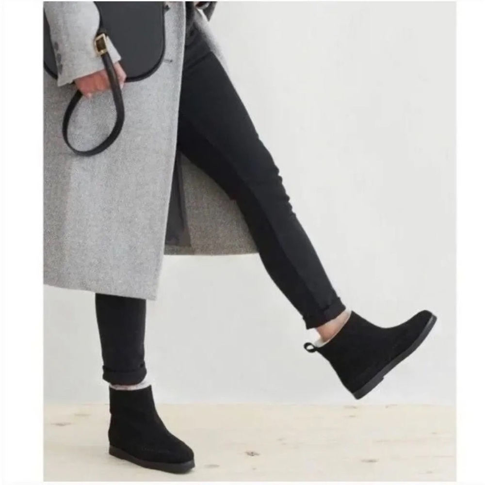 Jenni Kayne Suede Moc Shearling Ankle Boots, Black, Like New